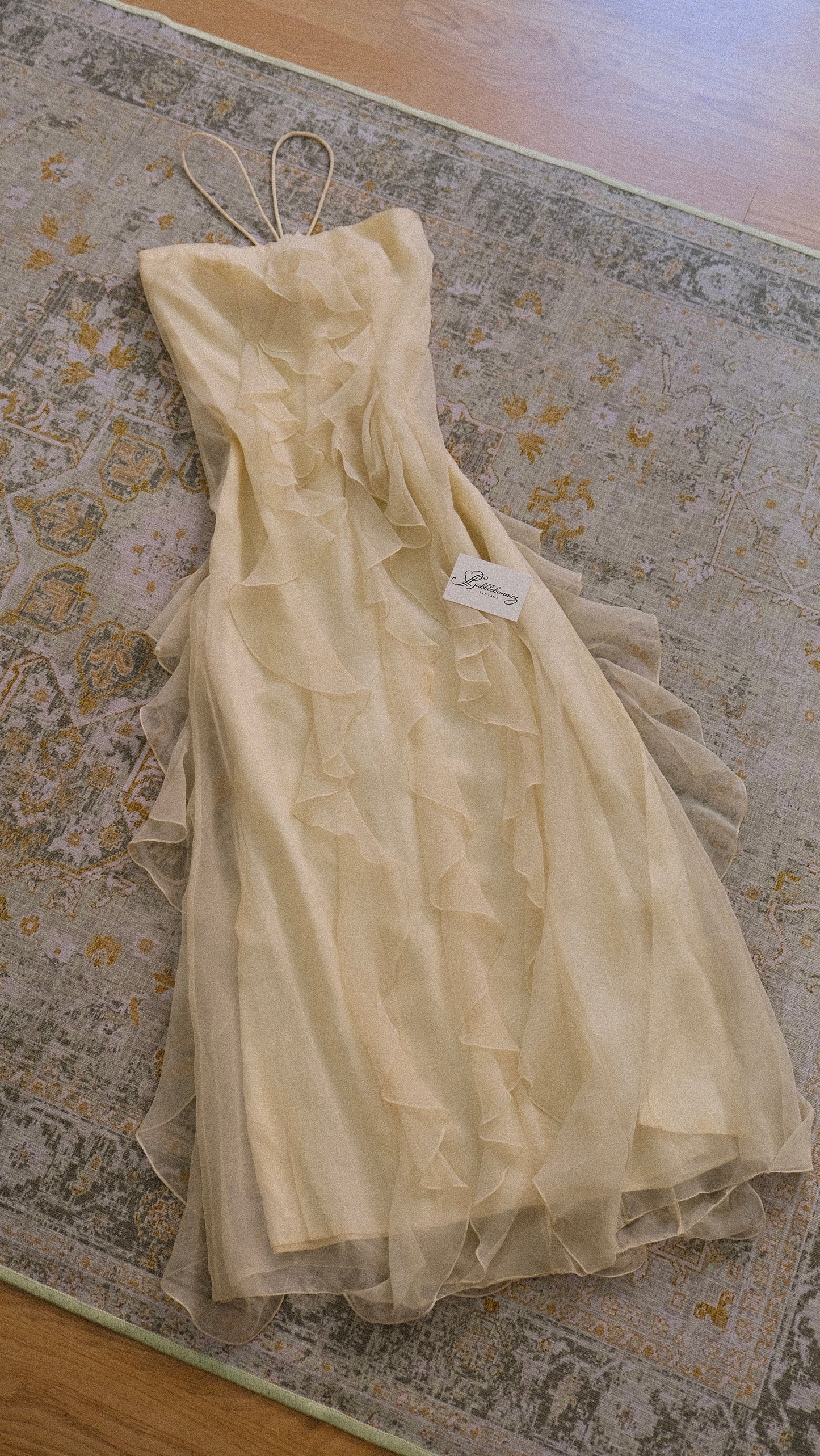 Vintage English ivory ruffle halterdress (S)