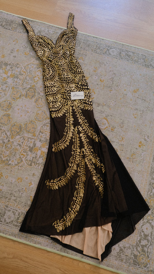 Deadstock hand-painted golden shimmer mermaid dress
