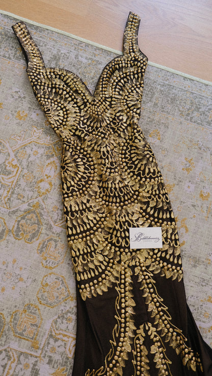 Deadstock hand-painted golden shimmer mermaid dress