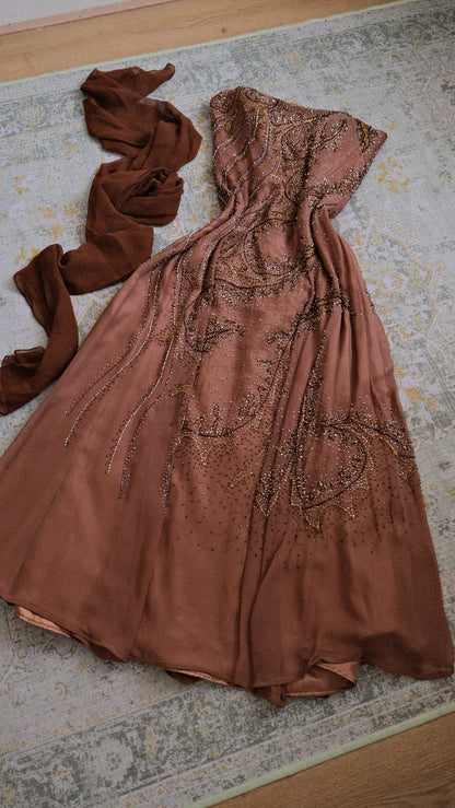 Vintage brown bustier dress (M)