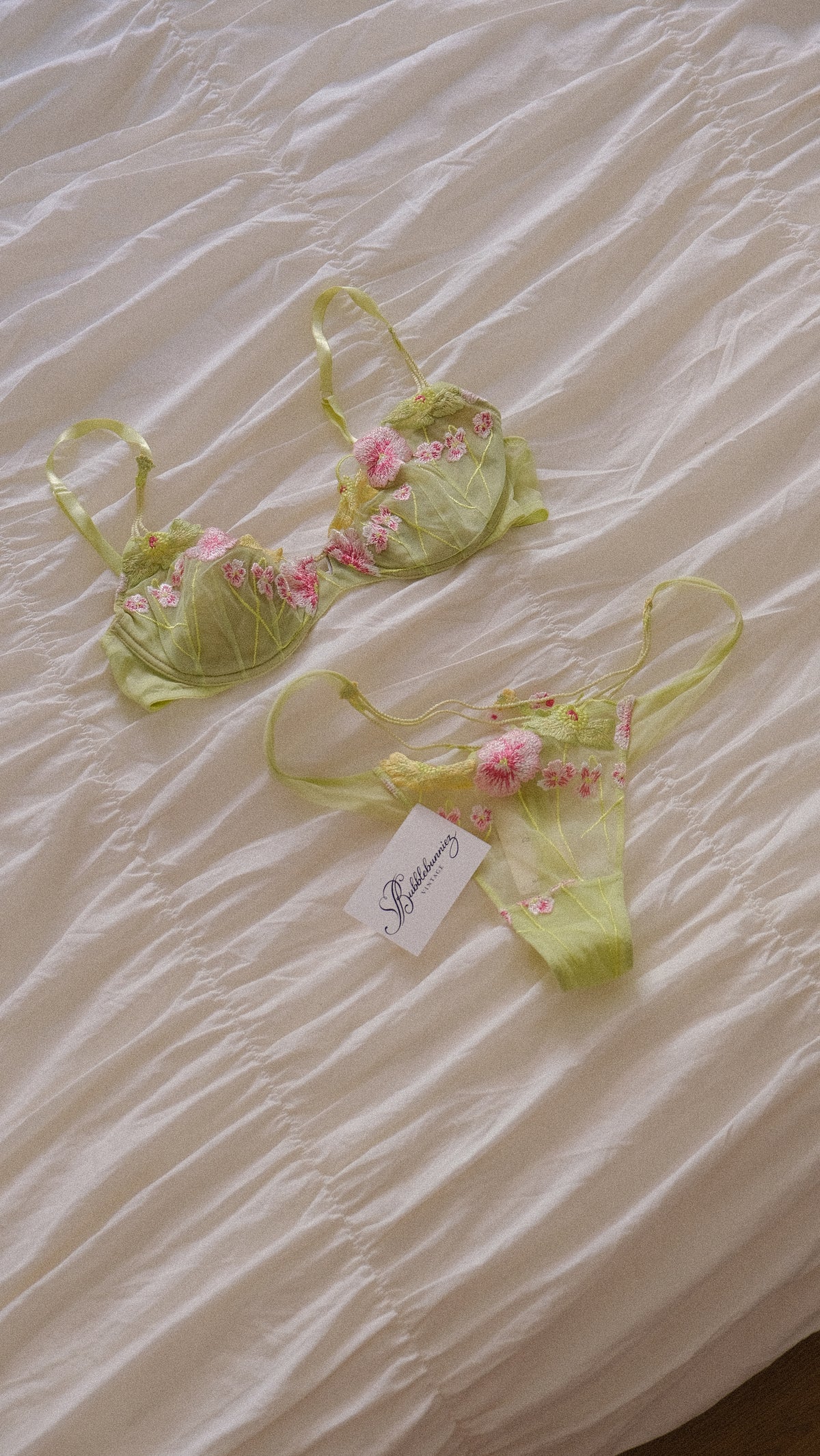 Vintage NWT Italian mint green floral lingerie set (36C/80C)