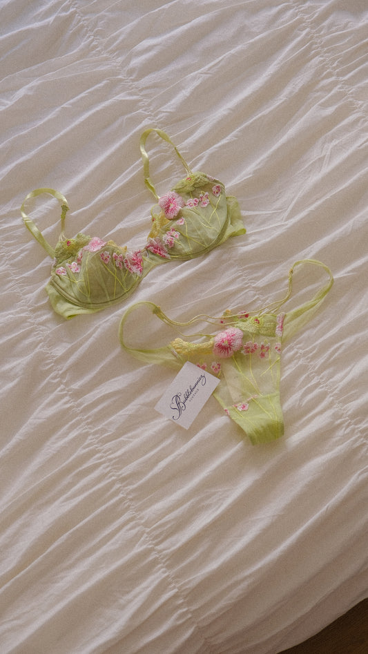 Vintage NWT Italian mint green floral lingerie set (36C/80C)