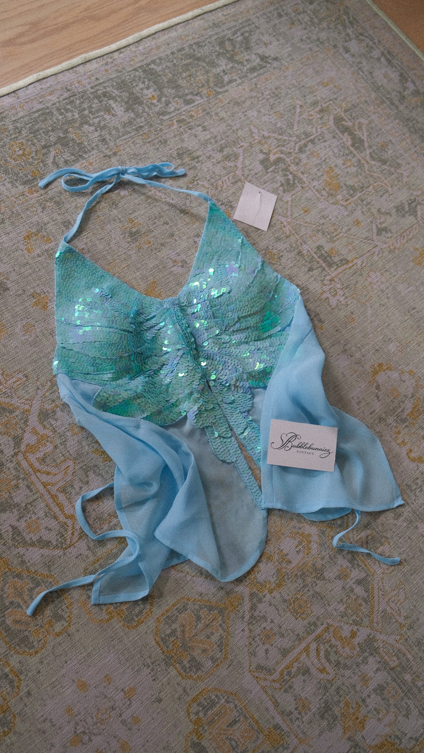 NWT vintage ocean blue butterfly haltertop (ONE SIZE)