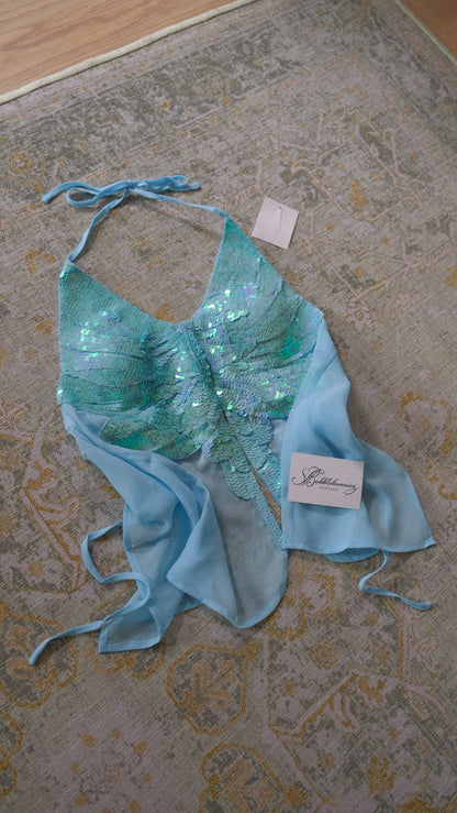 NWT vintage ocean blue butterfly haltertop (ONE SIZE)
