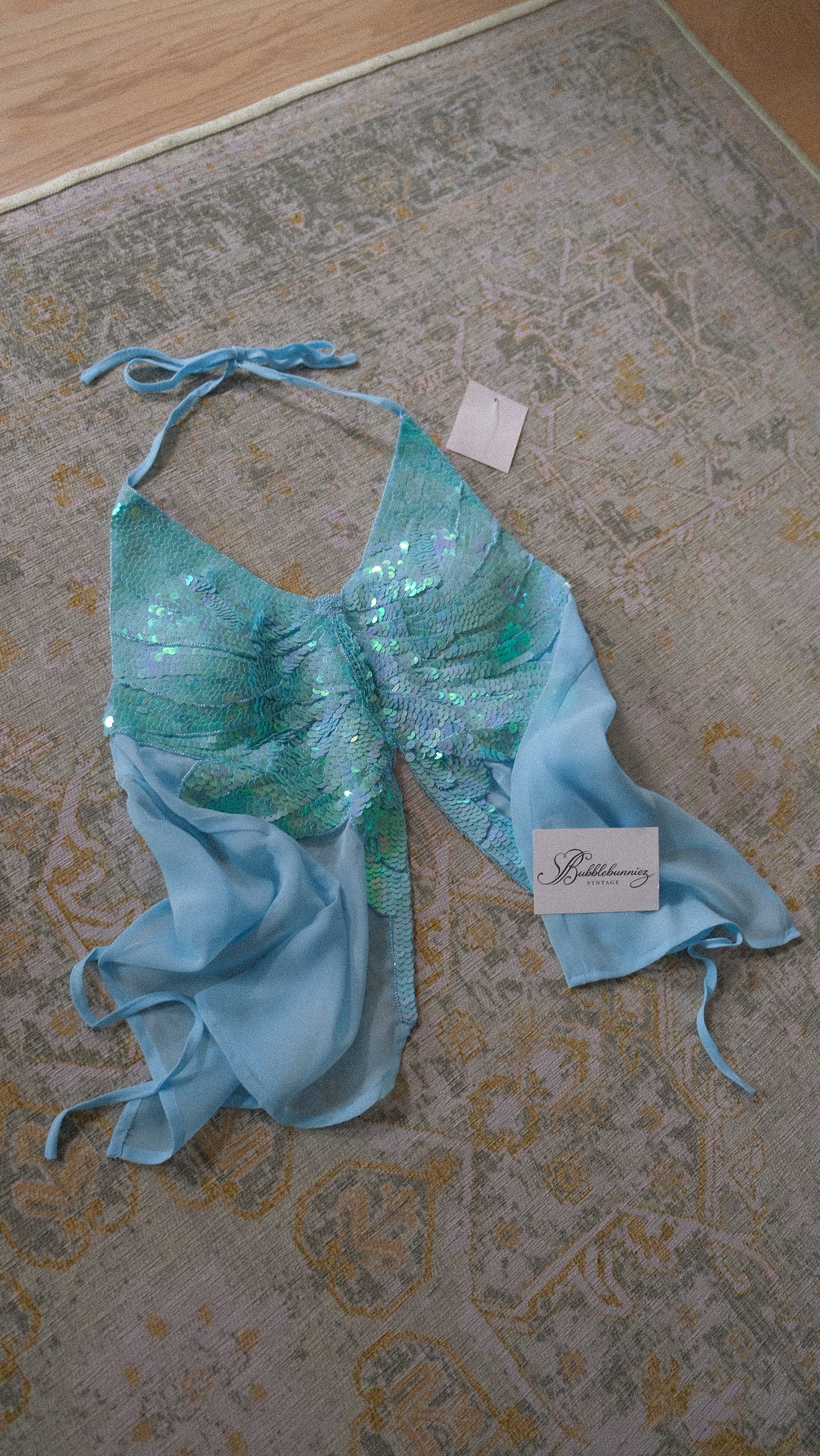 NWT vintage ocean blue butterfly haltertop (ONE SIZE)