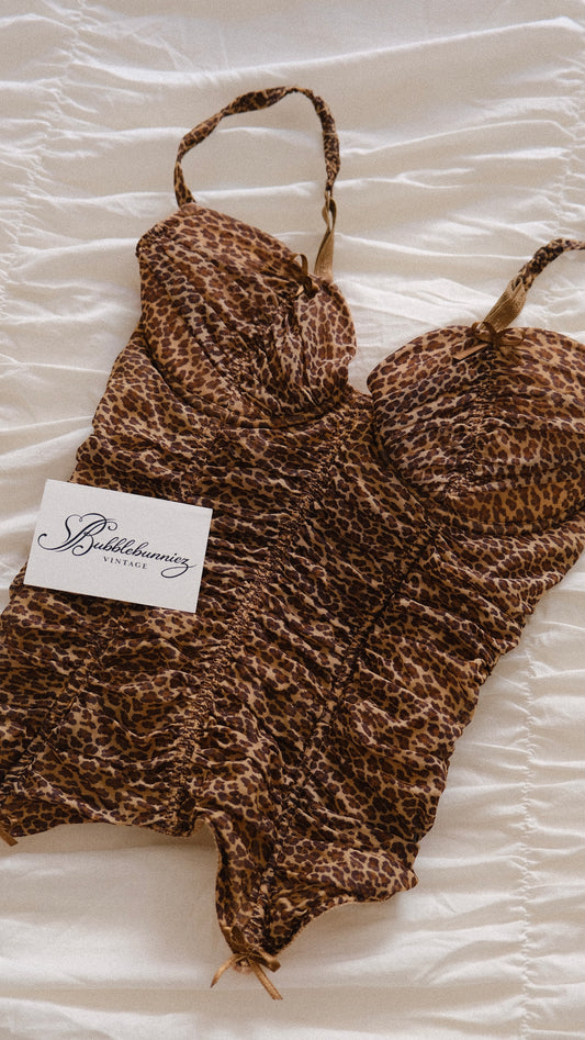 Vintage Chantal Thomass animal print ruffle corset (75B/34B)