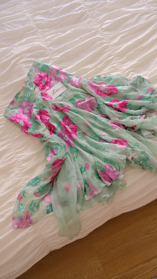 Vintage Italian silk mermaid flutter skirt (XS/S)