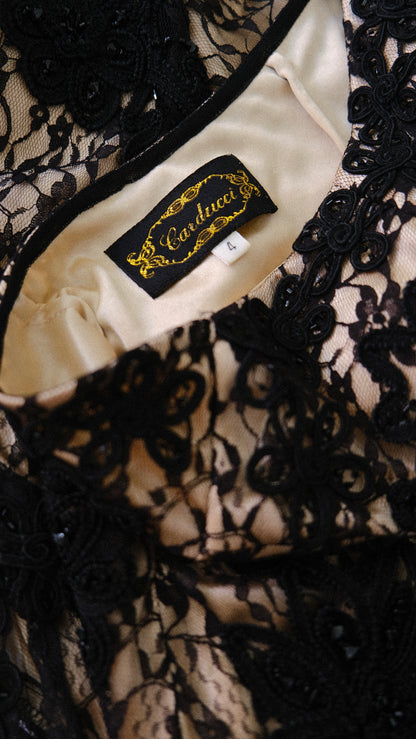 Vintage creme & black lace halterdress (M)
