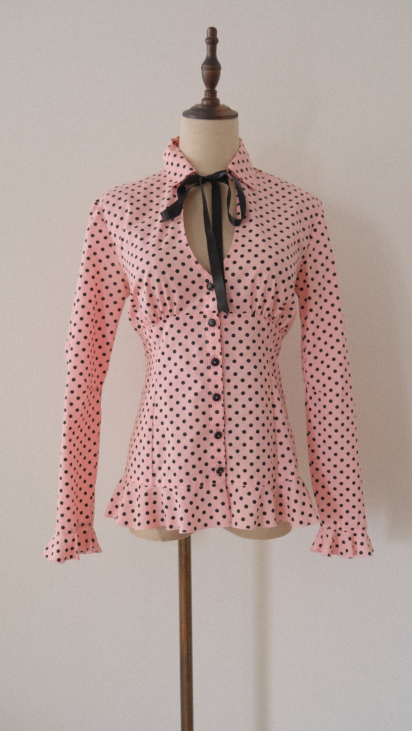 Vintage Chantal Thomass x 3Suisses soft pink polka dot blouse (S)