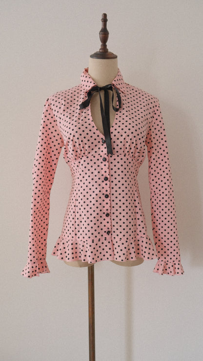 Vintage Chantal Thomass x 3Suisses soft pink polka dot blouse (S)