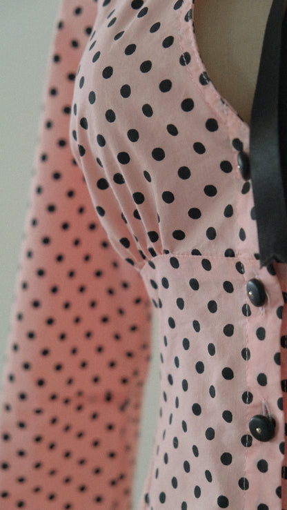 Vintage Chantal Thomass x 3Suisses soft pink polka dot blouse (S)