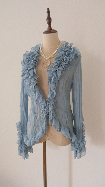 Mermaid teal ruffle blouse (M-L)