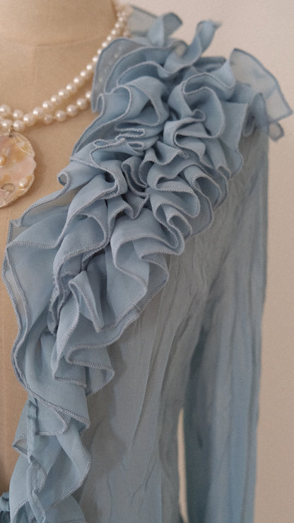Mermaid teal ruffle blouse (M-L)