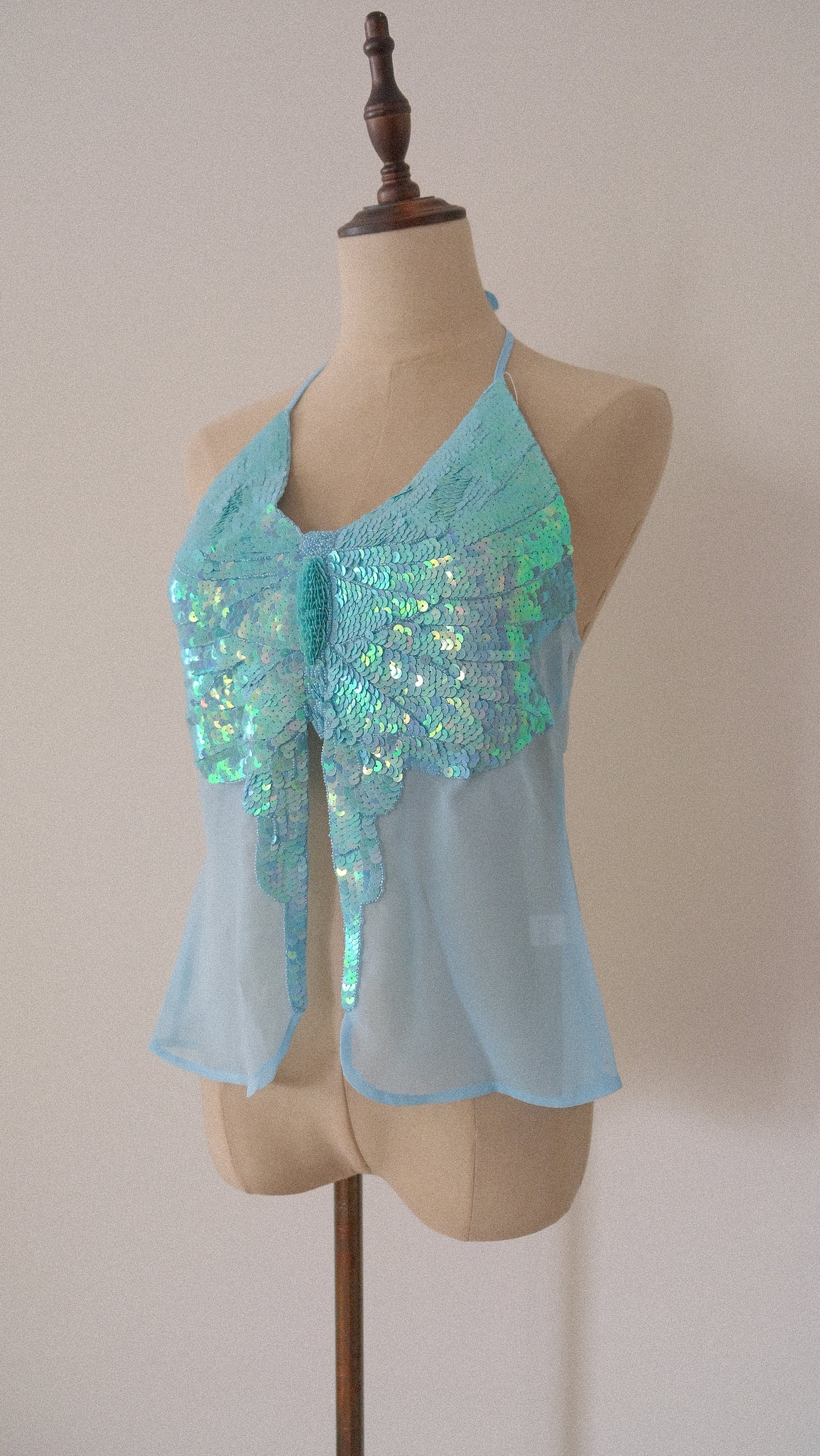 NWT vintage ocean blue butterfly haltertop (ONE SIZE)
