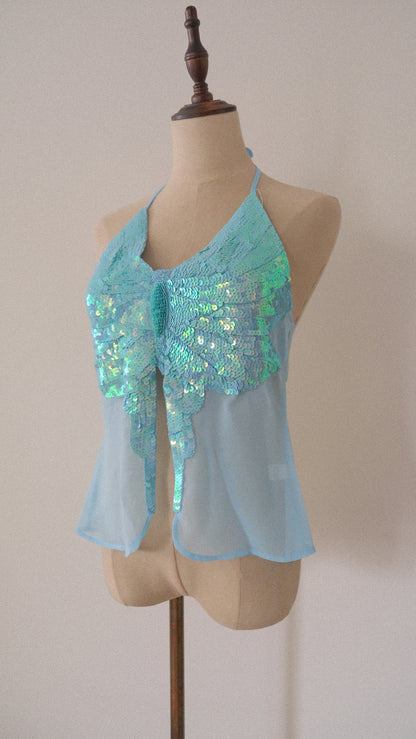NWT vintage ocean blue butterfly haltertop (ONE SIZE)