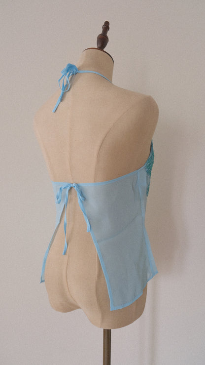 NWT vintage ocean blue butterfly haltertop (ONE SIZE)