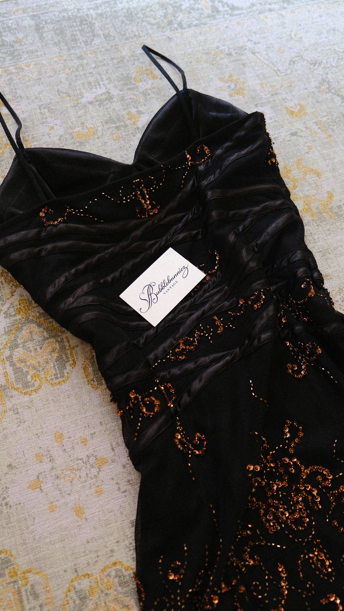 Vintage black & bronze flutter dress (M)