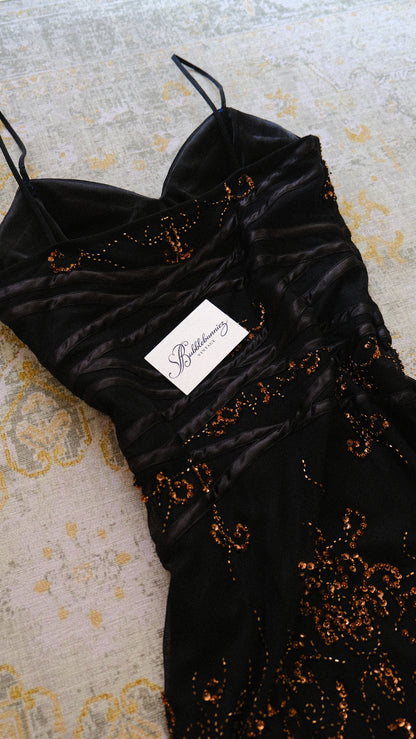 Vintage black & bronze flutter dress (M)