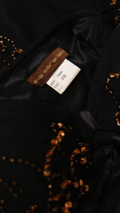 Vintage black & bronze flutter dress (M)