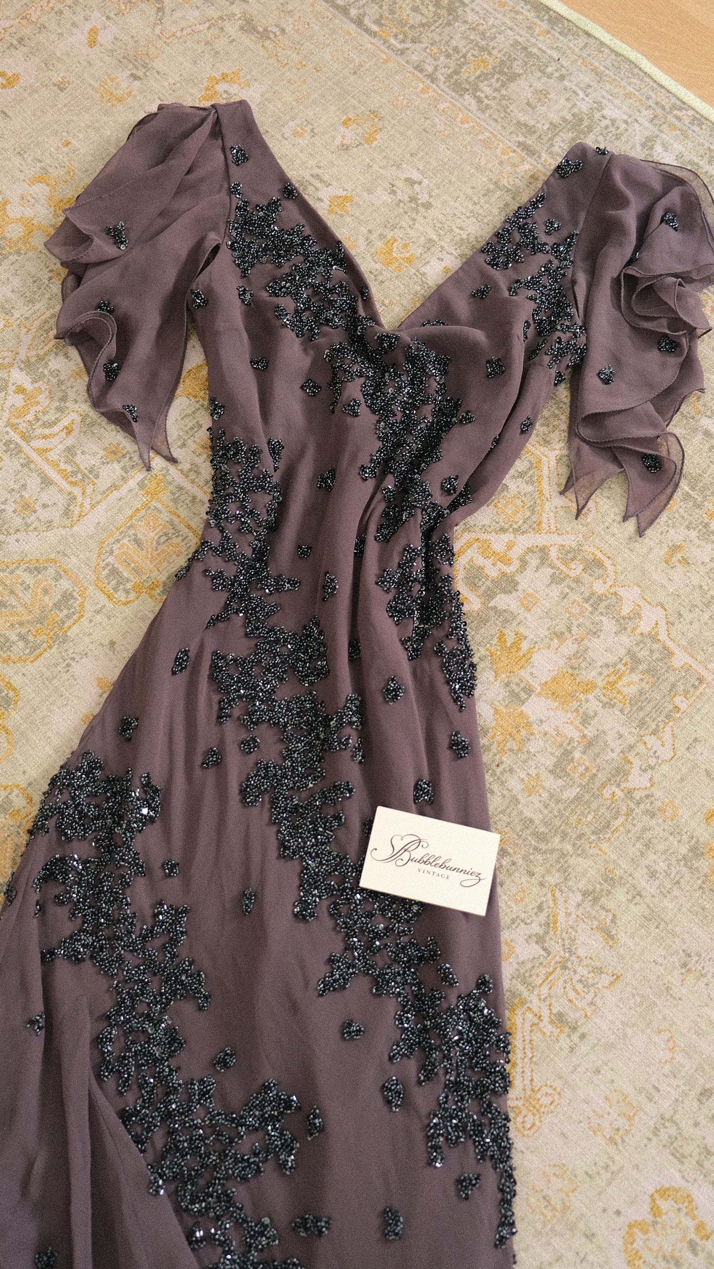 Vintage dove grey flutter dress (M)
