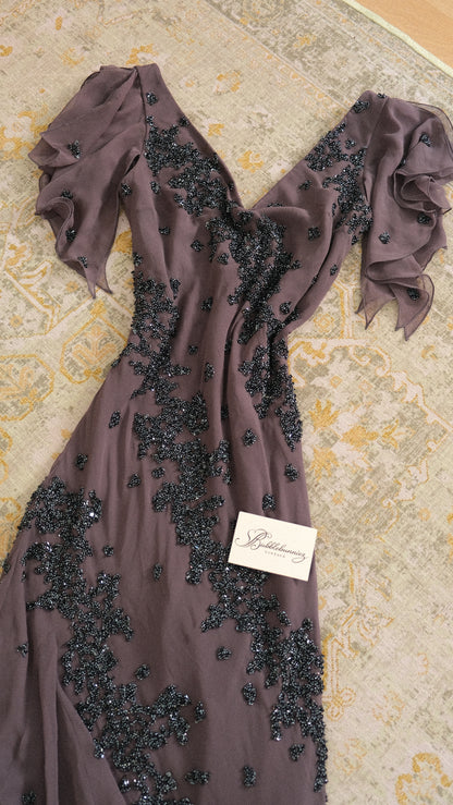 Vintage dove grey flutter dress (M)
