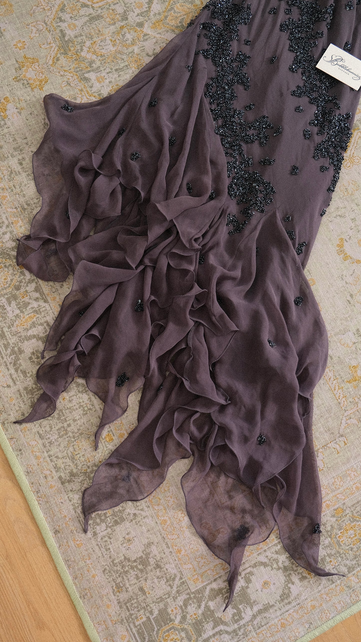 Vintage dove grey flutter dress (M)