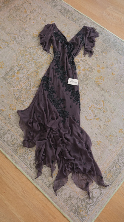 Vintage dove grey flutter dress (M)