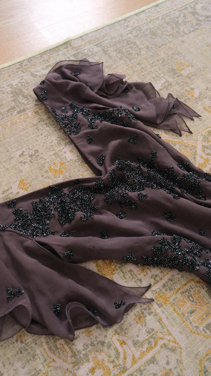 Vintage dove grey flutter dress (M)
