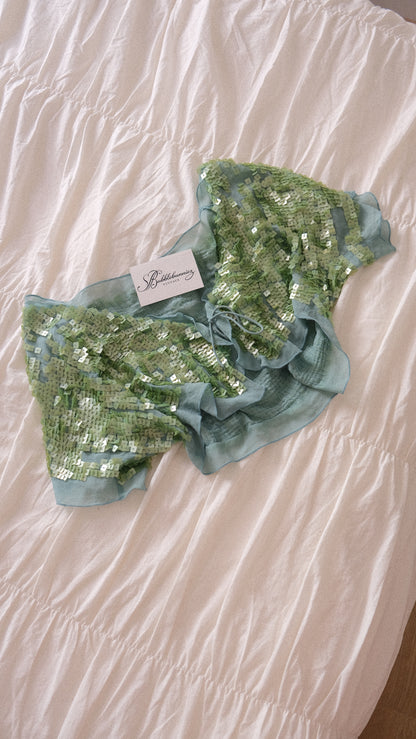 Vintage Spanish sequin sea green cardigan (S)
