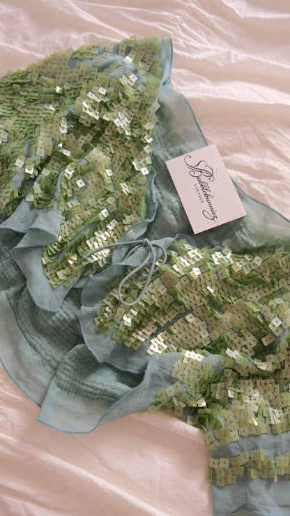 Vintage Spanish sequin sea green cardigan (S)