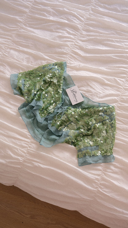 Vintage Spanish sequin sea green cardigan (S)