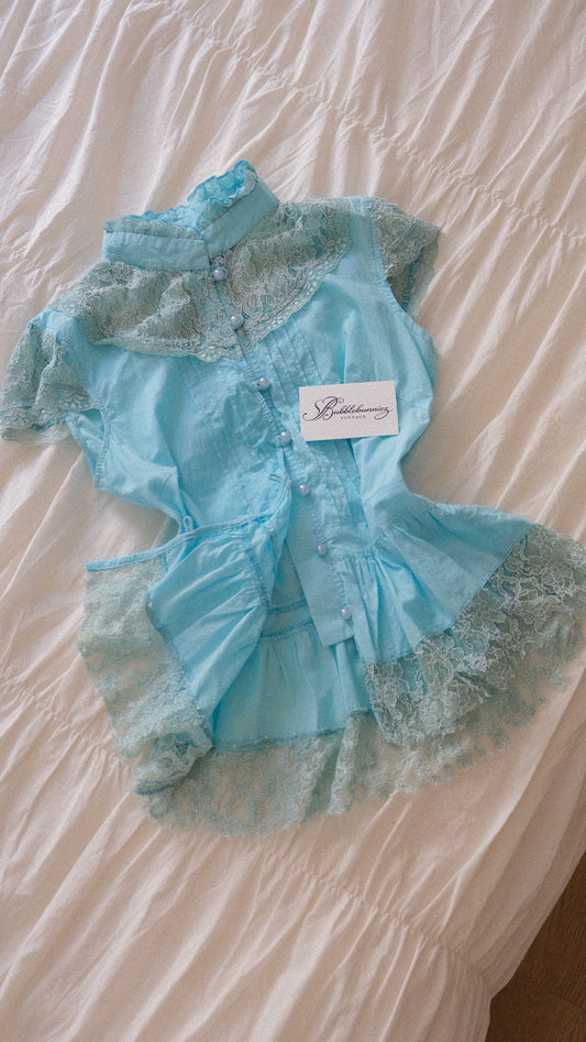 Vibrant blue short sleeve blouse (S-S/M)