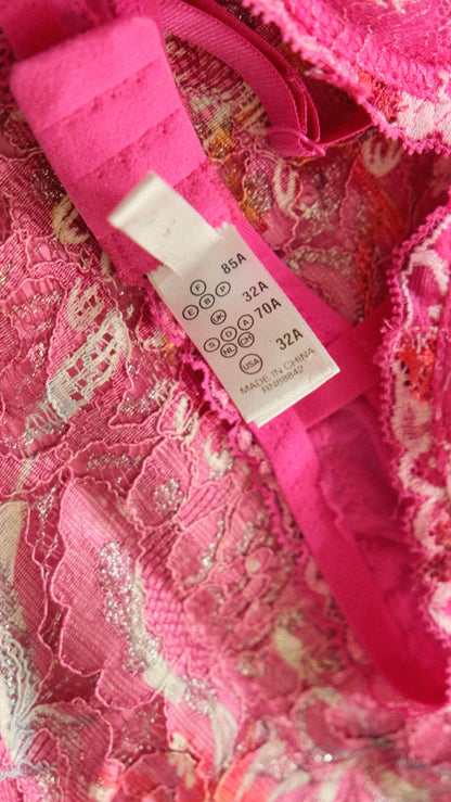 Vintage pink floral bra (32A/70A)