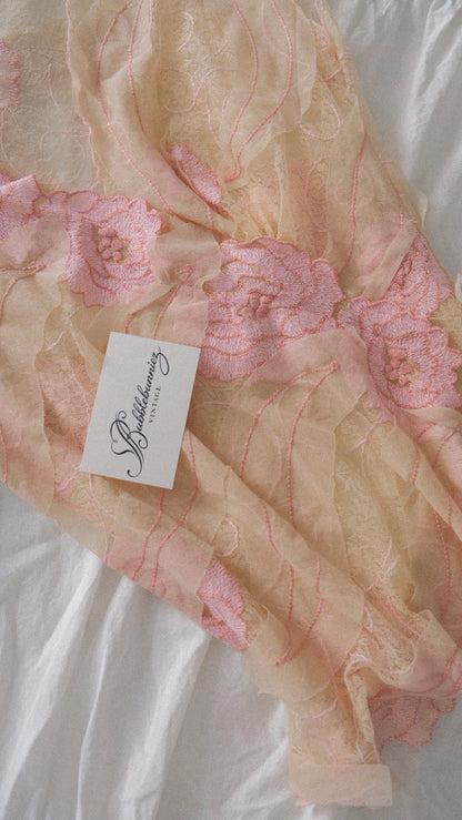 Soft pink Suggest by Pain de Sucre floral mesh short sleeve (M)