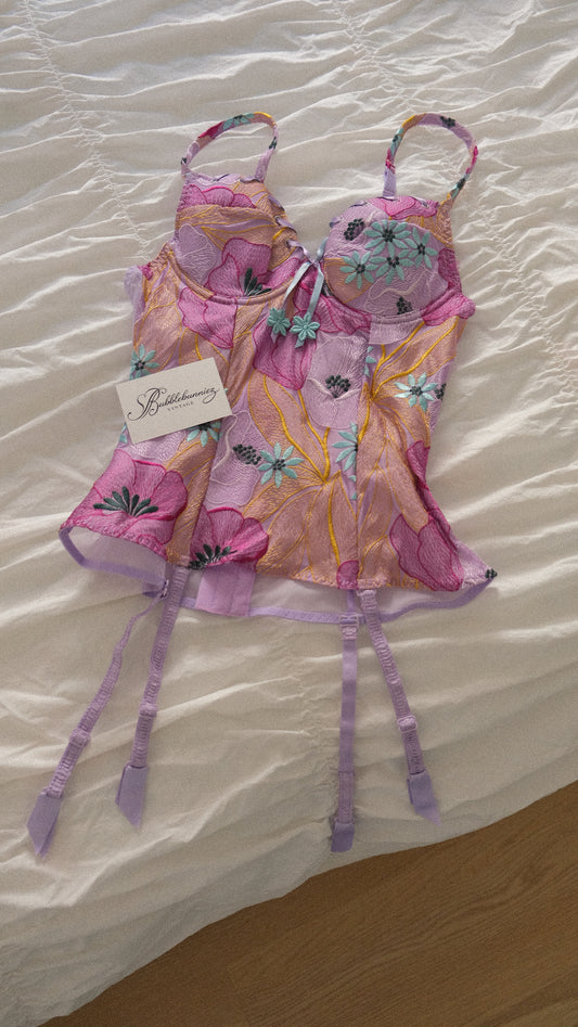 RARE Vintage NWT French purple floral corset (70C/32C)