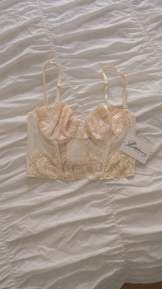 Vintage Italian butter yellow & ivory cropped corset (75C/34C)