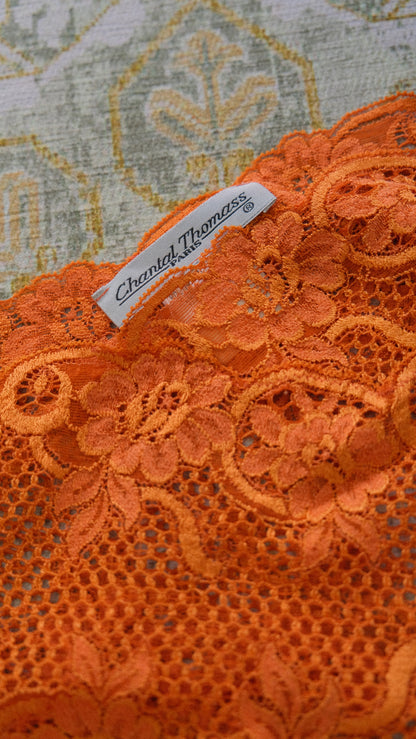 Chantal Thomass deep orange lace one sleeve top (XS/S-M)