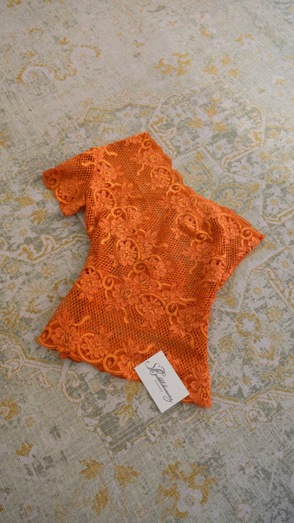 Chantal Thomass deep orange lace one sleeve top (XS/S-M)