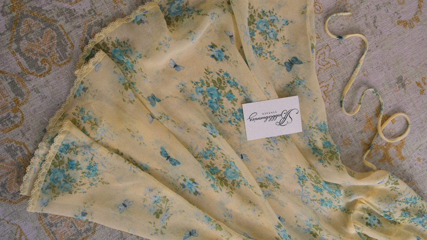 Vintage soft yellow butterfly babydoll (M)