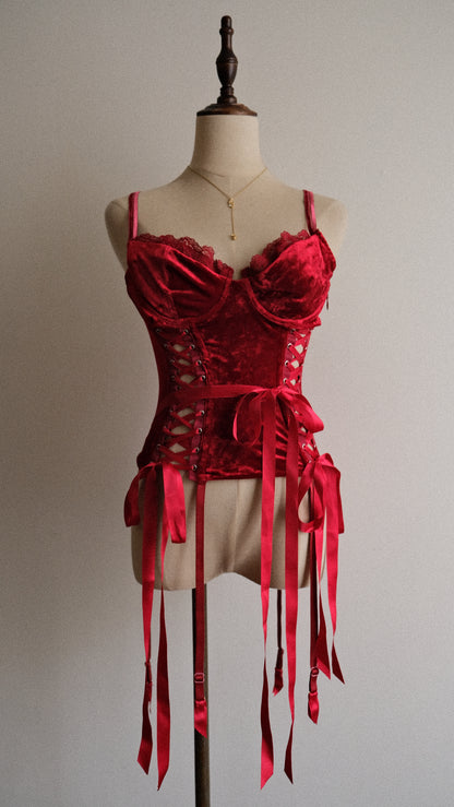 Vintage Red velours corset (XS-M)