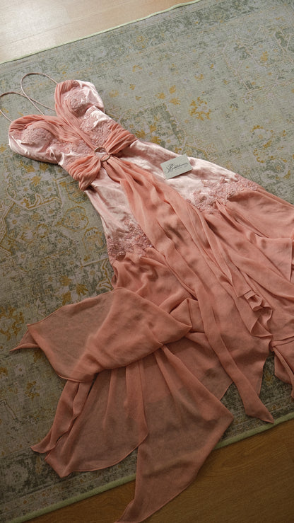 Vintage French soft pink bustier dress (S/M-M)