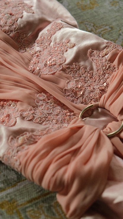Vintage French soft pink bustier dress (S/M-M)