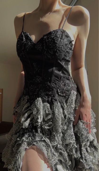 Vintage rare ruffle bustier minidress (M-L)