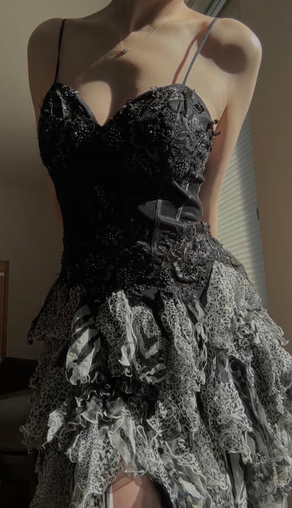 Vintage rare ruffle bustier minidress (M-L)