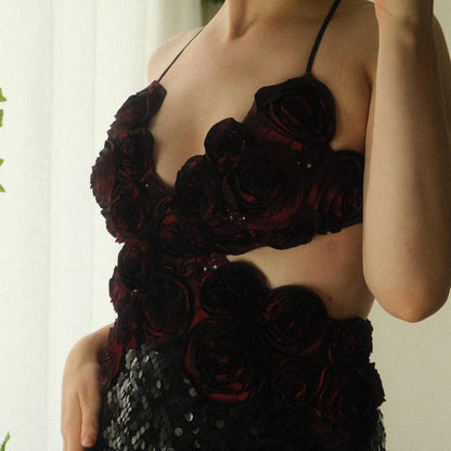 Dark rose in bloom dress (M, M/L)