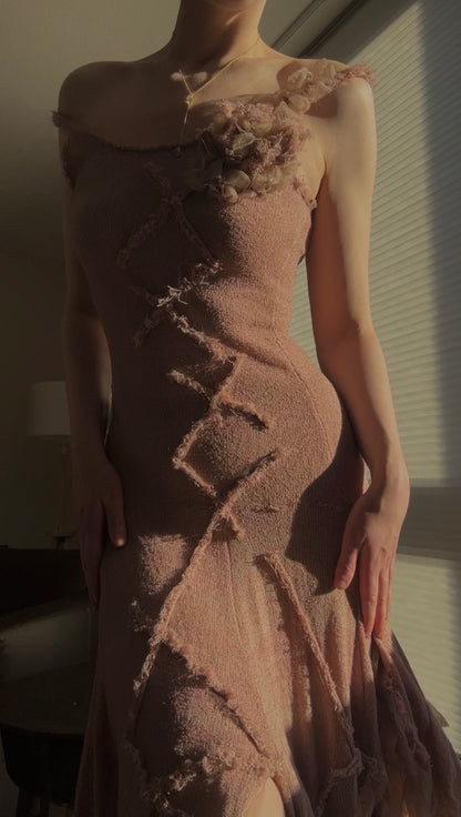 Vintage blush pink knit dress (M-L)