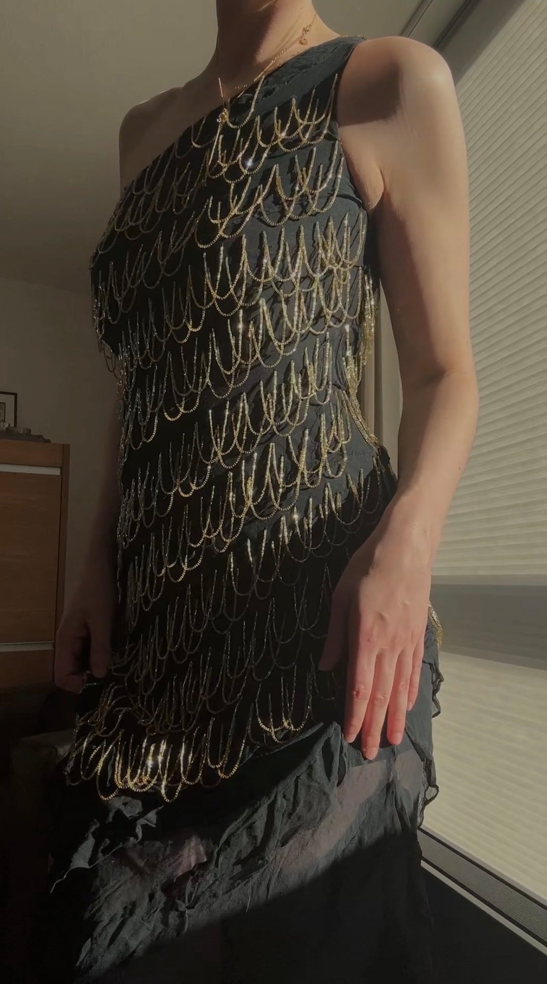 Black and gold vintage evening dress (M)