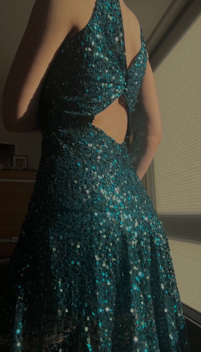 Emerald green sequin dress (M)