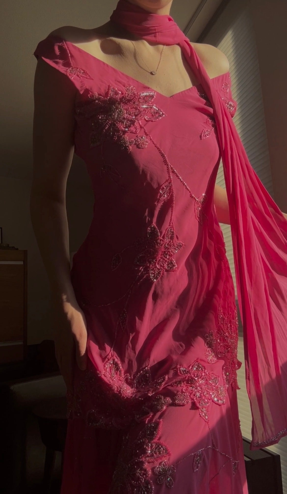 Vintage pink floral dress (M-L)