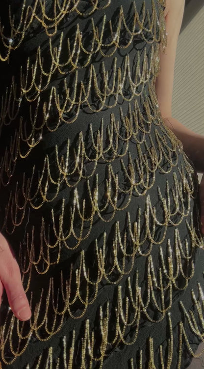 Black and gold vintage evening dress (M)